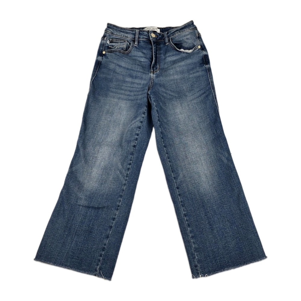 Judy Blue Jeans Womens Size 7/28 Mid Rise Wide Leg Cropped Blue Denim Pants
